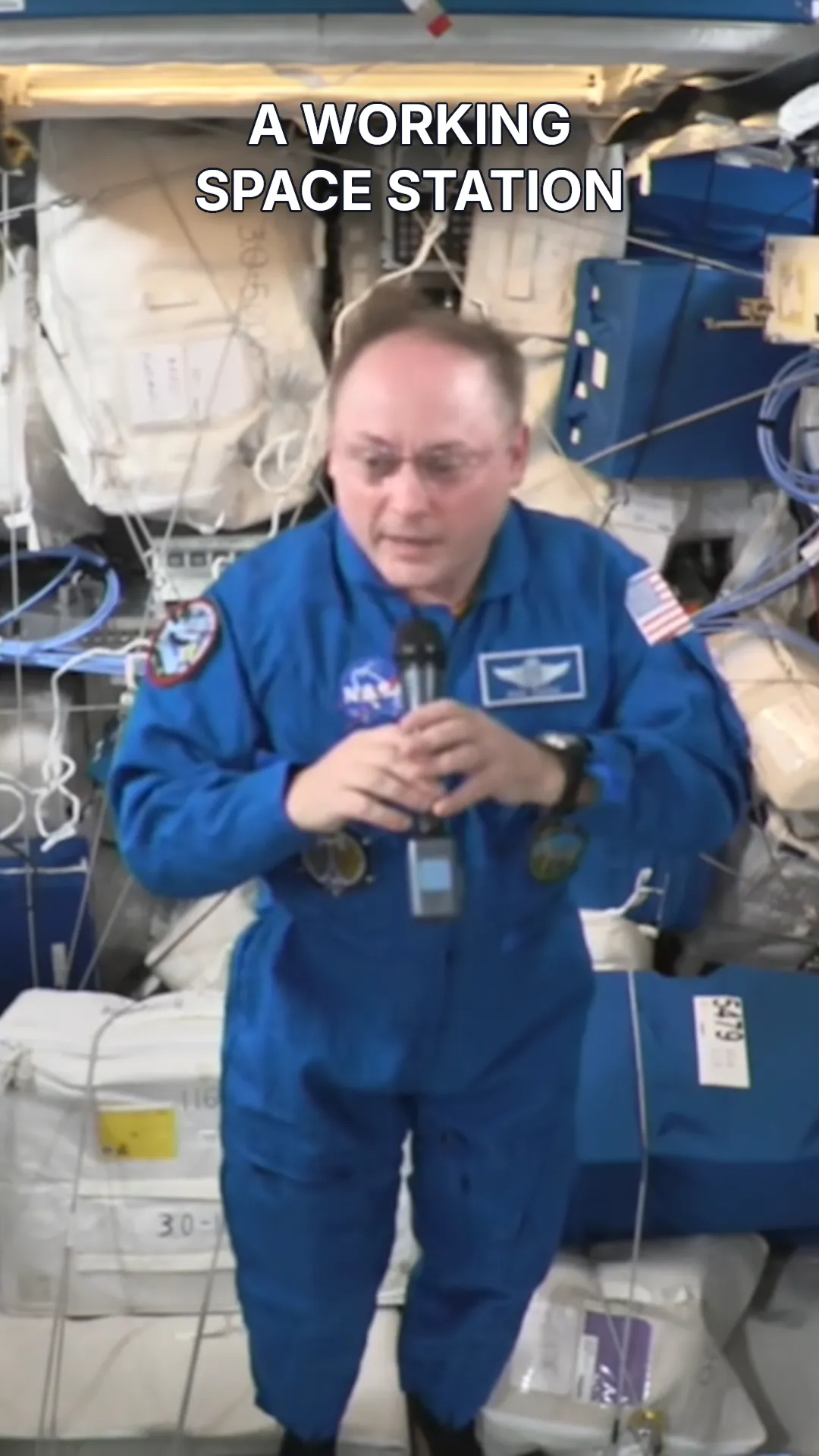 Astronaut inside the station with the title “A working space station.”